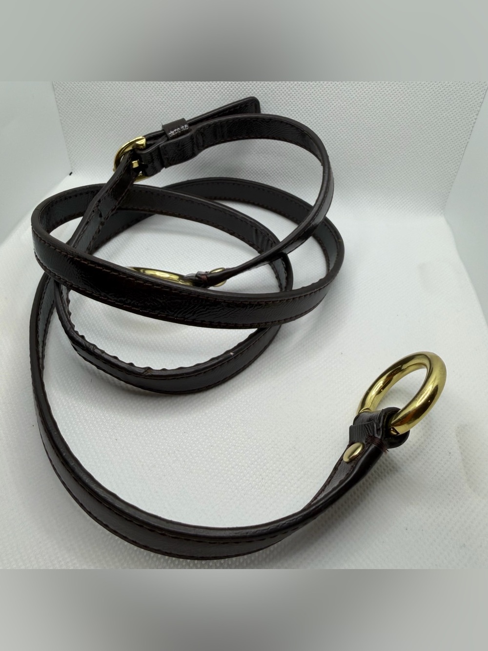 Coach crossbody bag strap dark brown patent leather gold hardware